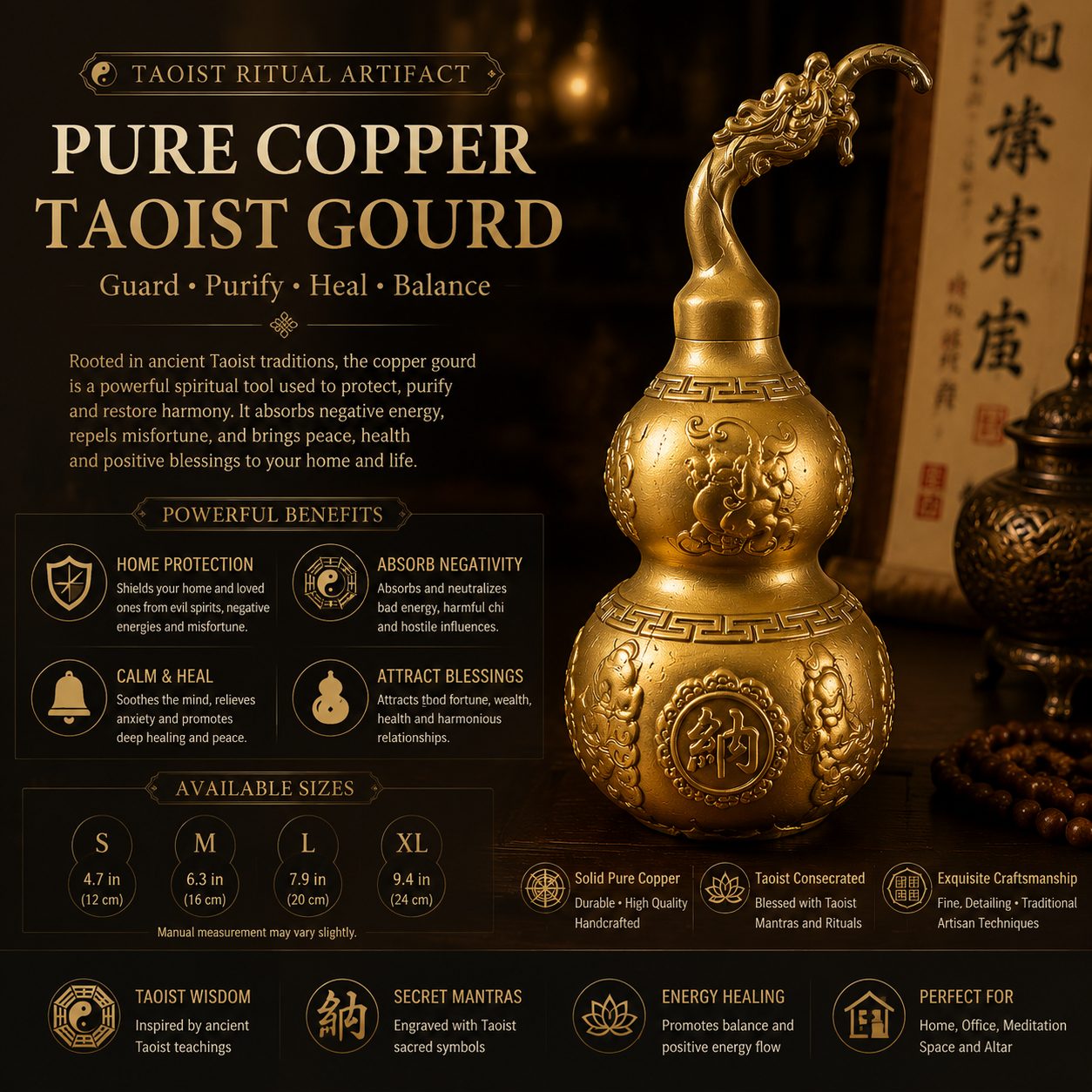 Brass Feng Shui Gourd — image 3
