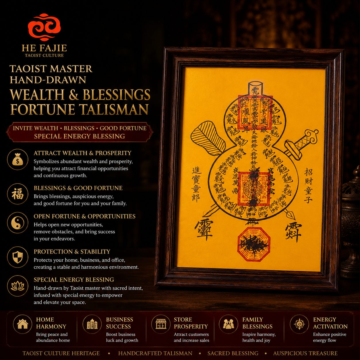 Office wealth attraction, personal fortune enhancement, auspicious talisman, specially crafted store guardian. — image 2